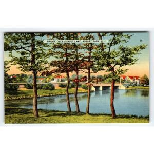 Bridge Over Sunset Lake Scenic View Postcard Asbury Park New Jersey Beach Town